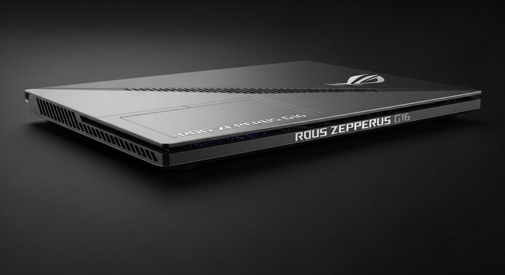 2025年モデルのASUS ROG Zephyrus G16ゲーミングノートPCの製品画像。