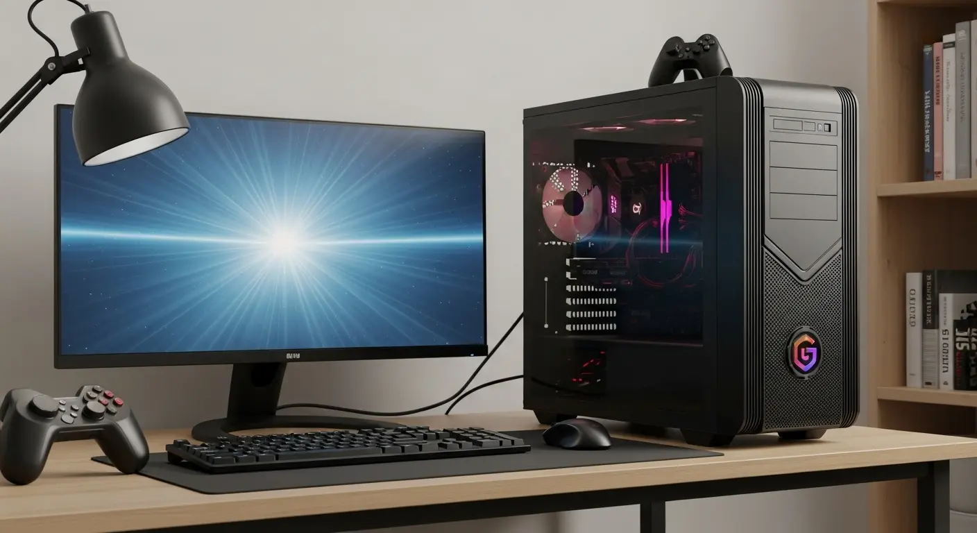 性能と設置スペースのバランスが取れたミドルタワー型ゲーミングPCケースの一般的な設置例。