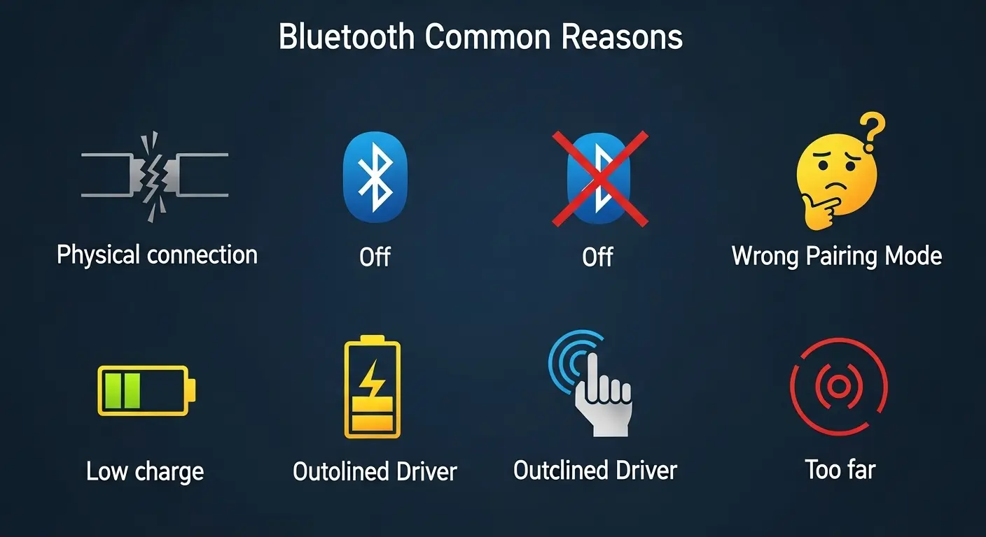BTOパソコンでBluetoothが繋がらない主な原因を示した図