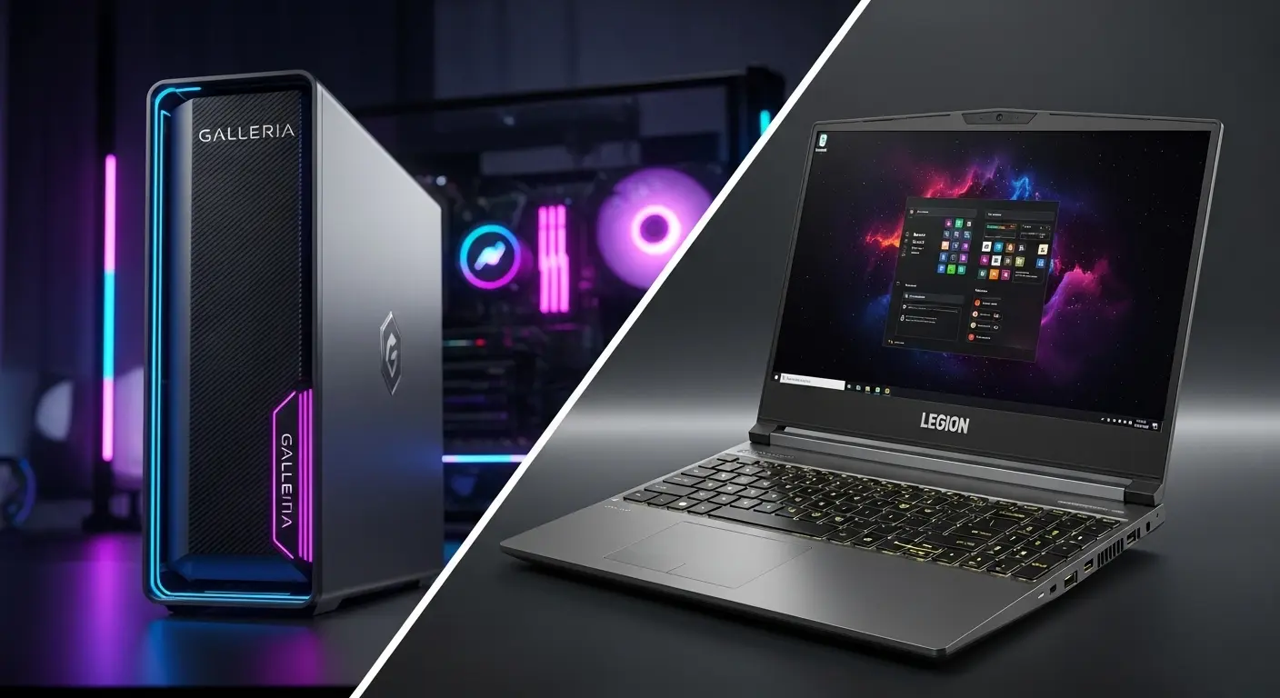 人気BTOゲーミングPCメーカーのデスクトップとノートPCを比較するイメージ。