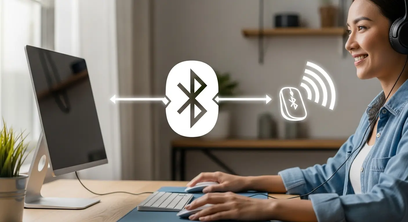 BTOパソコンのBluetooth接続問題が解決し、快適なワイヤレス環境で作業している人。