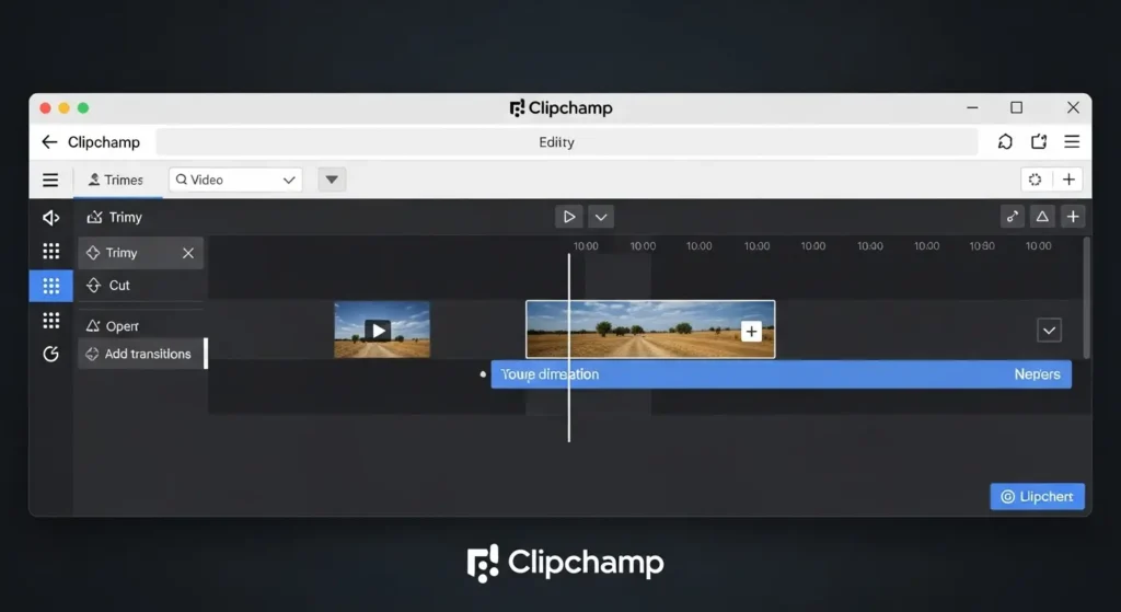 Clipchampでの動画トリミング画面の概要