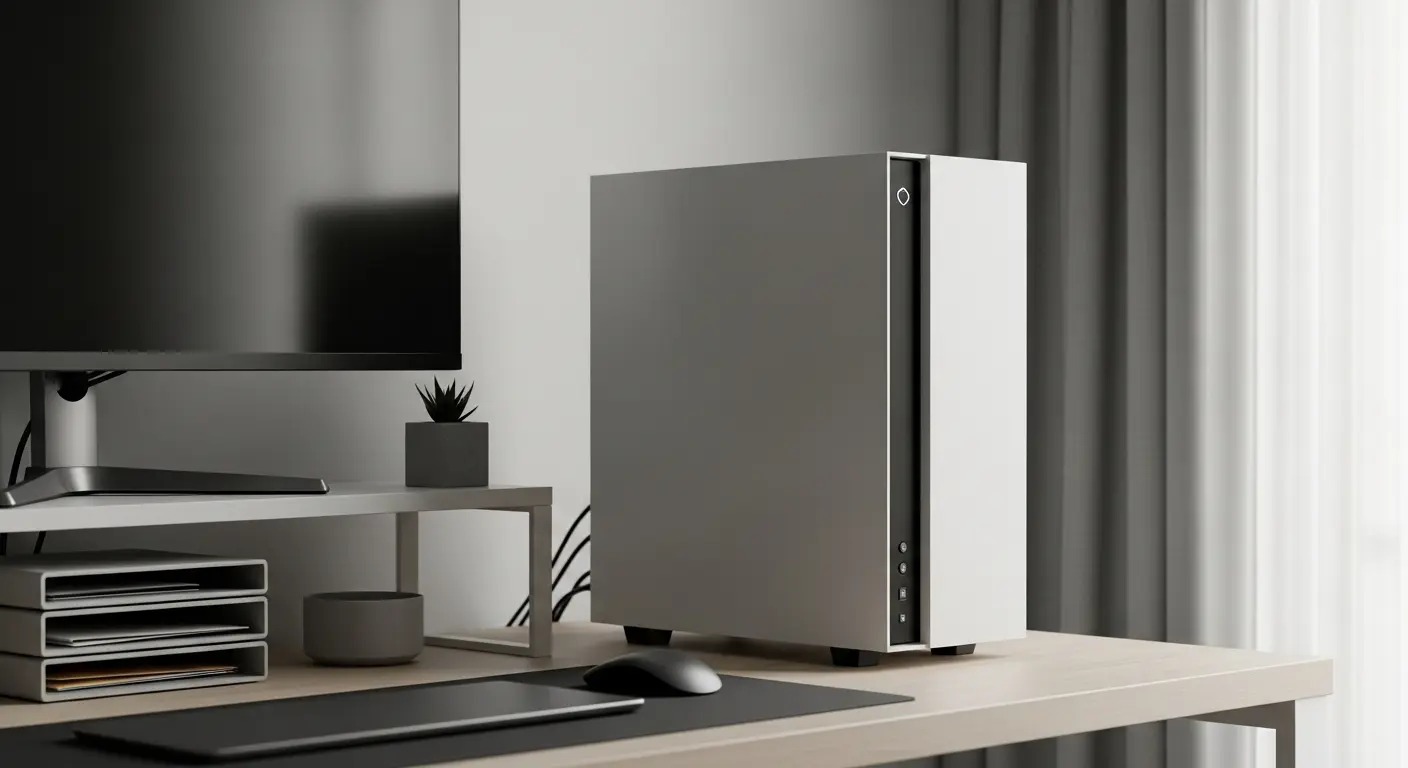 狭いデスクにも置ける、コンパクトなミニタワーまたはキューブ型ゲーミングPCケース。