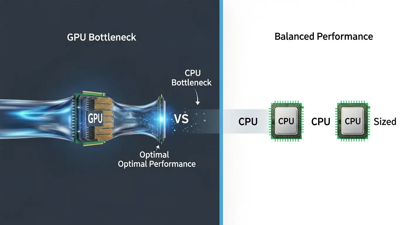 ゲーミングPCにおけるCPUとGPUのボトルネックと最適なバランスを視覚化した図。