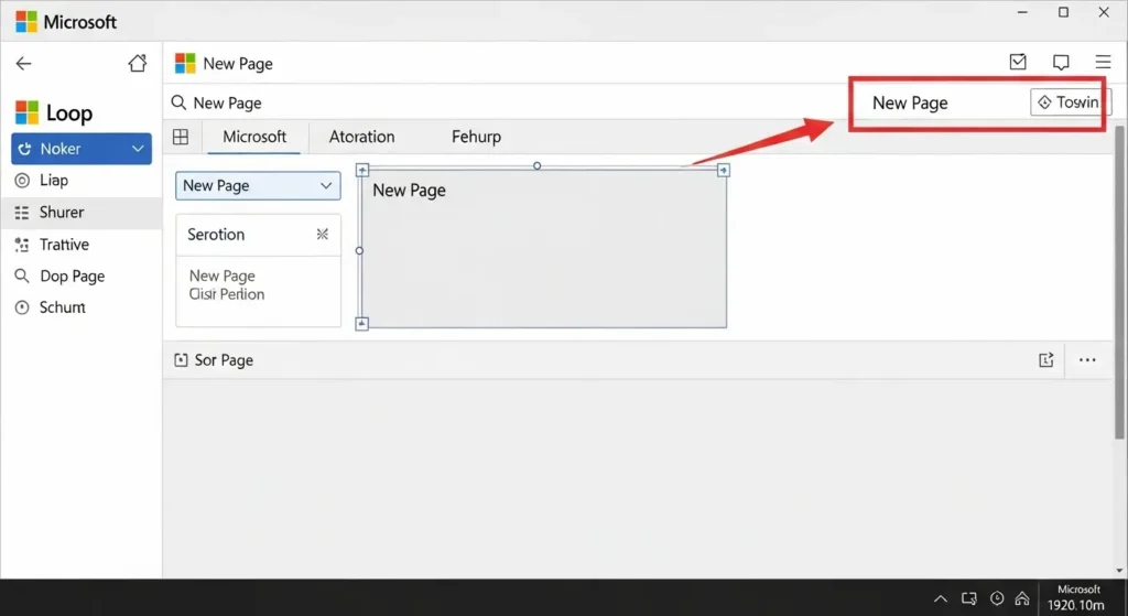 Microsoft Loopアプリで新しいページを作成するためのボタンが強調表示されている画面。