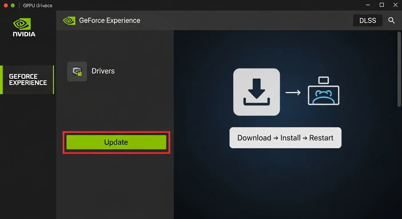 NVIDIA GeForce ExperienceによるDLSSのインストールとドライバー更新。