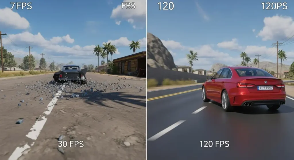 ゲームのFPS比較(低FPSと高FPS)