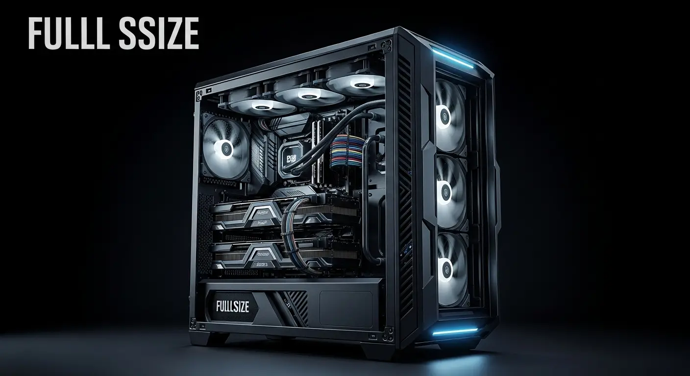複数の大型ファンと水冷ラジエーターを搭載できるフルタワー型のゲーミングPCケース。