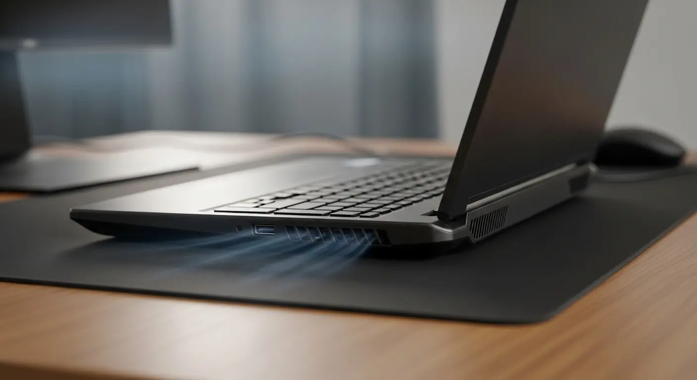 ゲーミングノートPCを置くのに最適な、通気性の良い環境のイメージ。