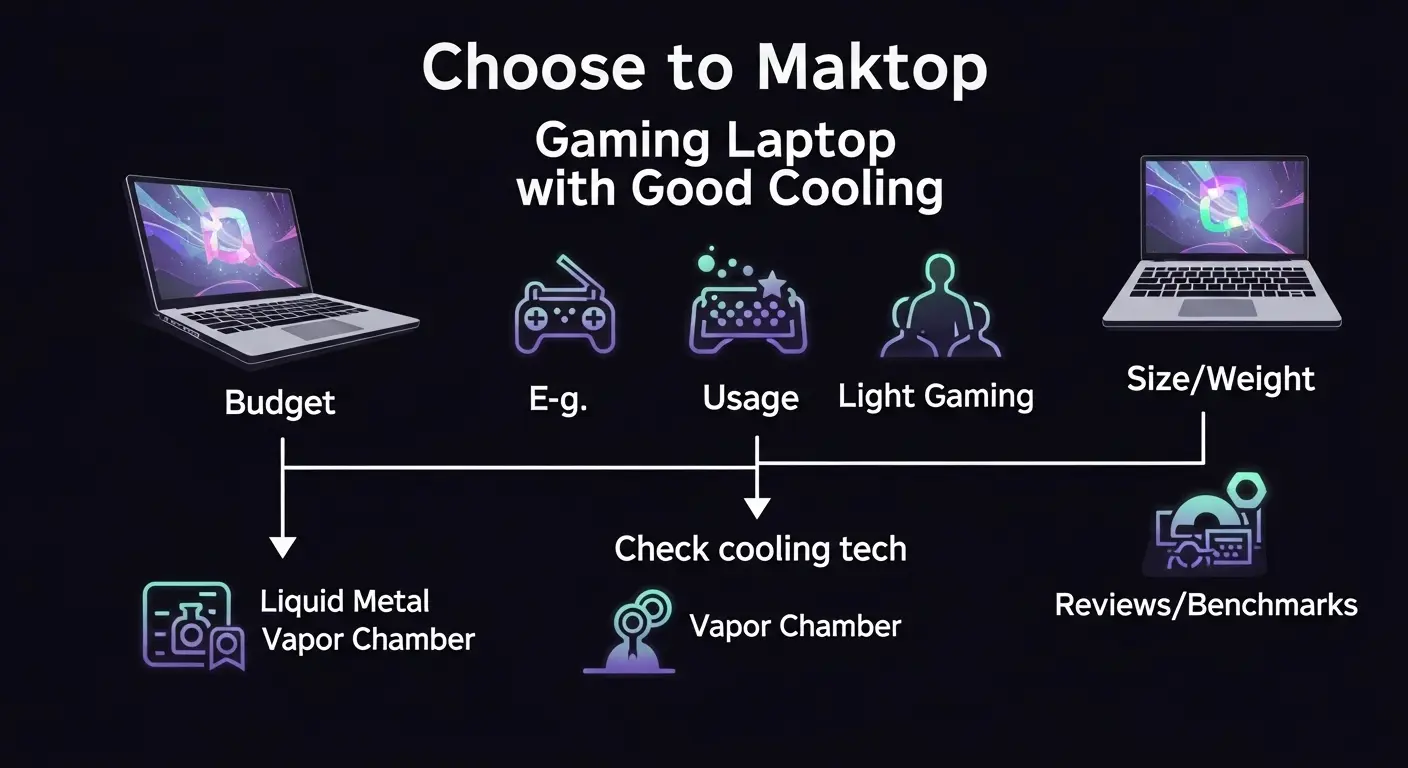ゲーミングノートPCの冷却性能を重視した選び方のフローチャート。
