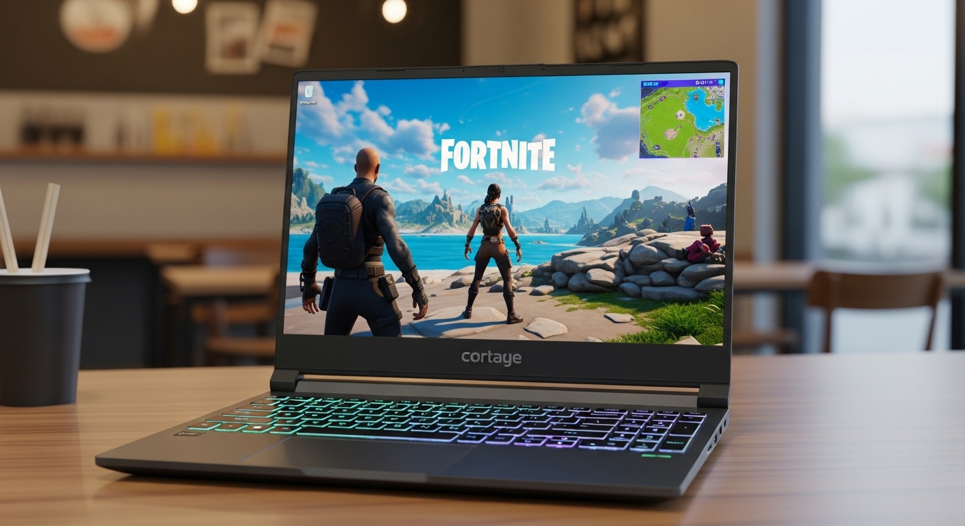 フォートナイトをプレイしているゲーミングノートPC。