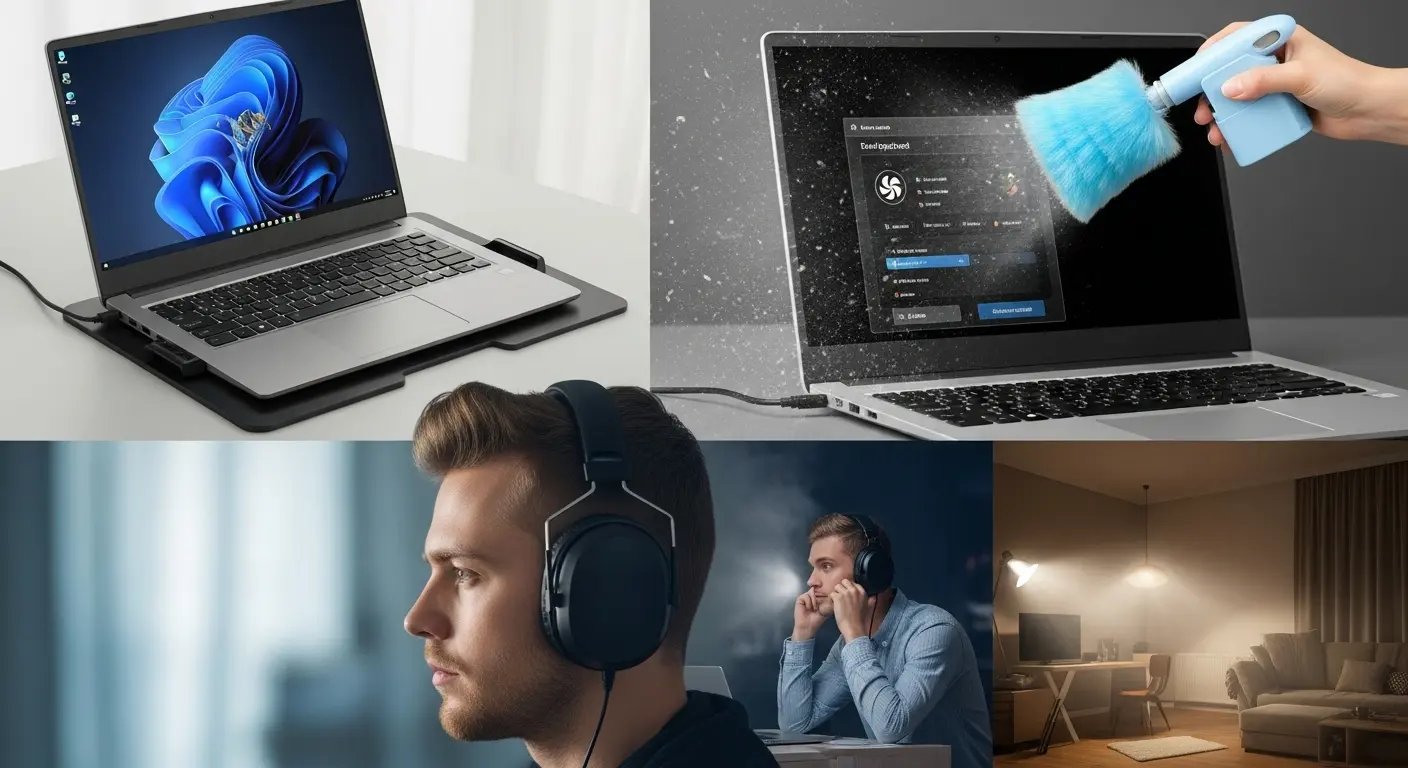 ゲーミングノートPCの静音性を向上させるための具体的な方法のイラスト。