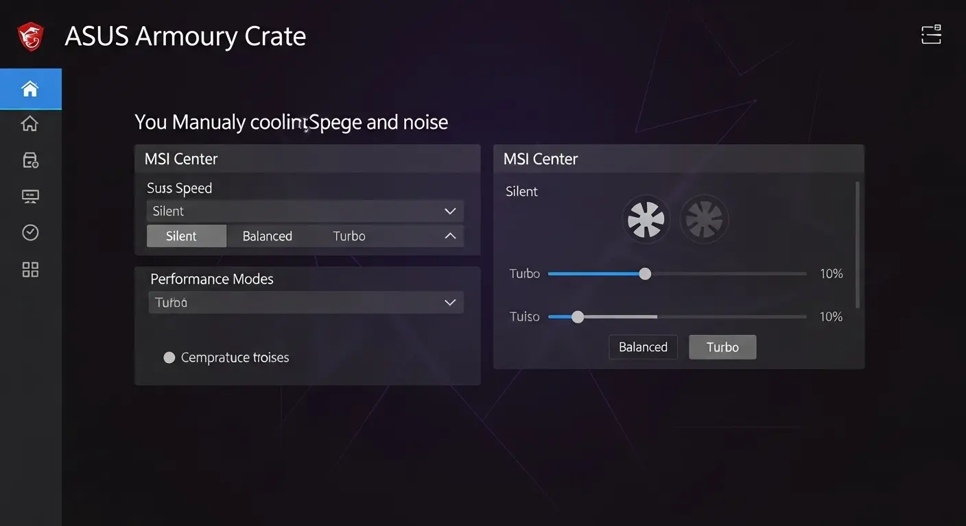 ゲーミングノートPCのファン制御ソフトウェアの画面イメージ。