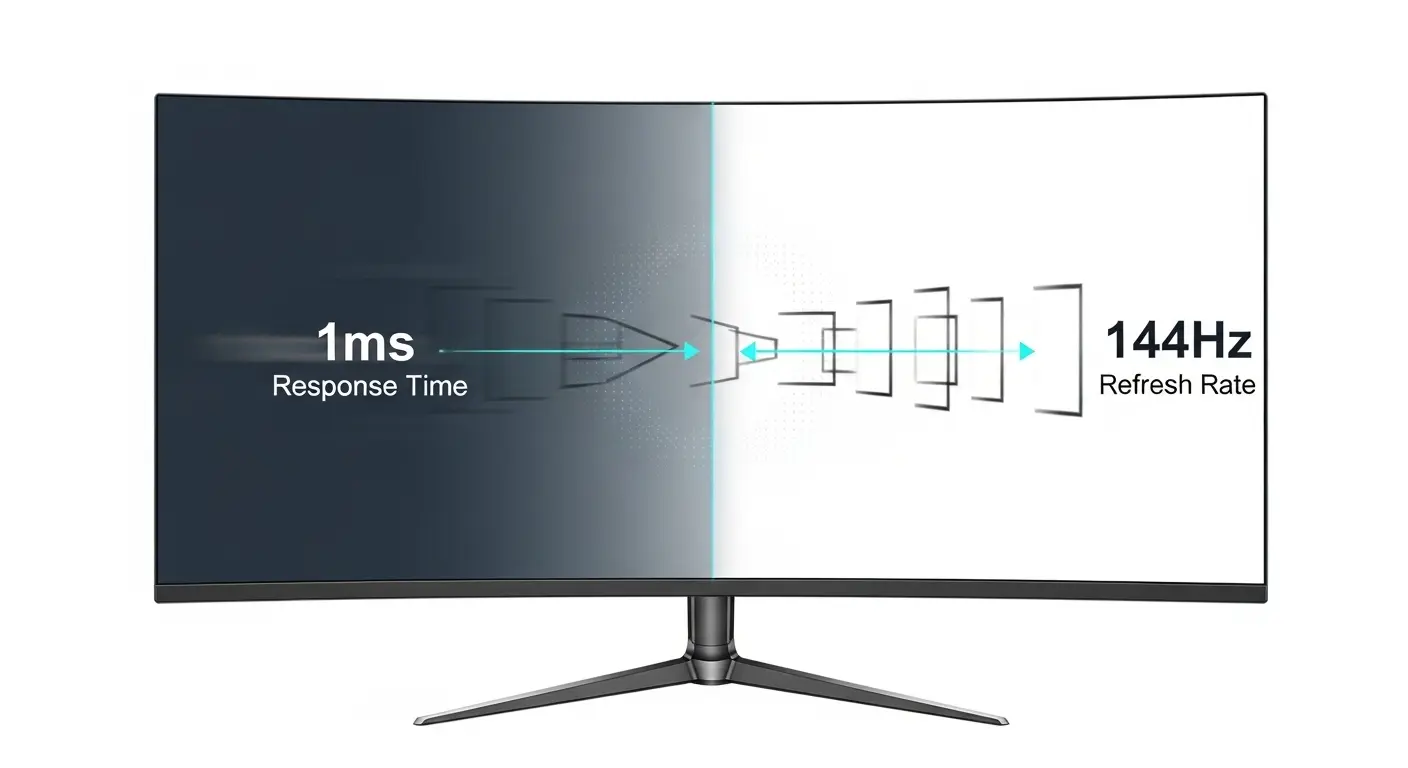 ゲーミングモニターのリフレッシュレートと応答速度の概念図。