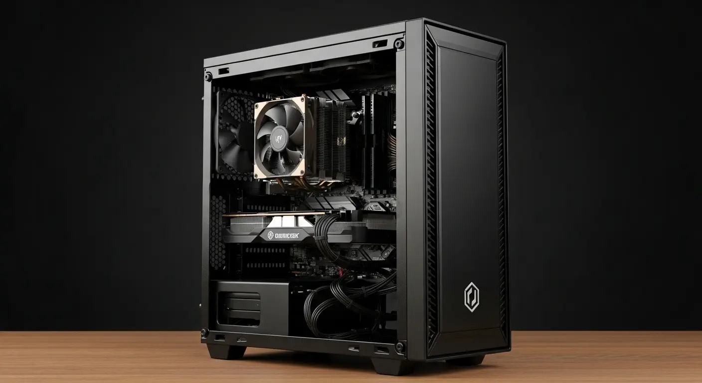 デスク上にすっきりと収まるミニタワー(マイクロATX)型のゲーミングPCケース。