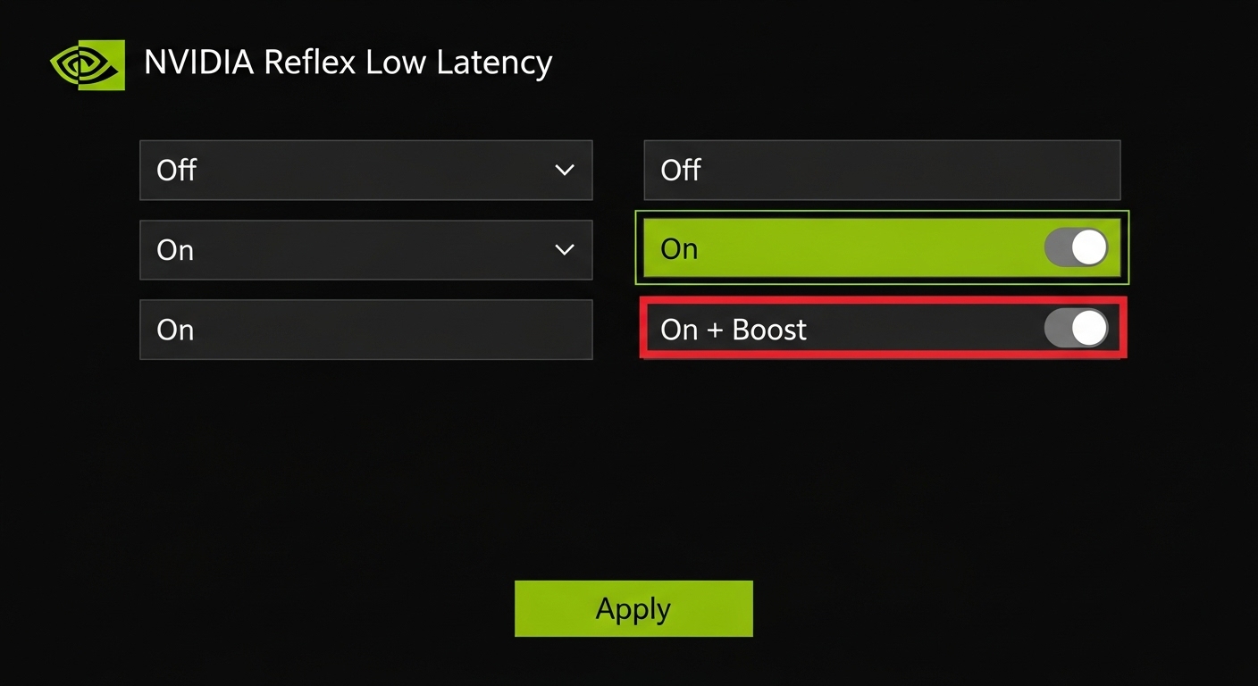 ゲーム内のNVIDIA Reflex設定メニュー。