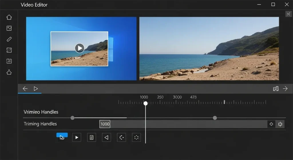 フォトアプリでの動画トリミング画面の概要