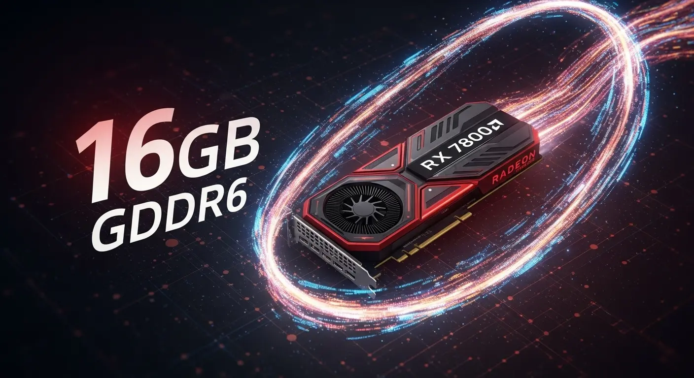 Radeon RX 7800 XTの大容量VRAMの利点を示すイメージ。