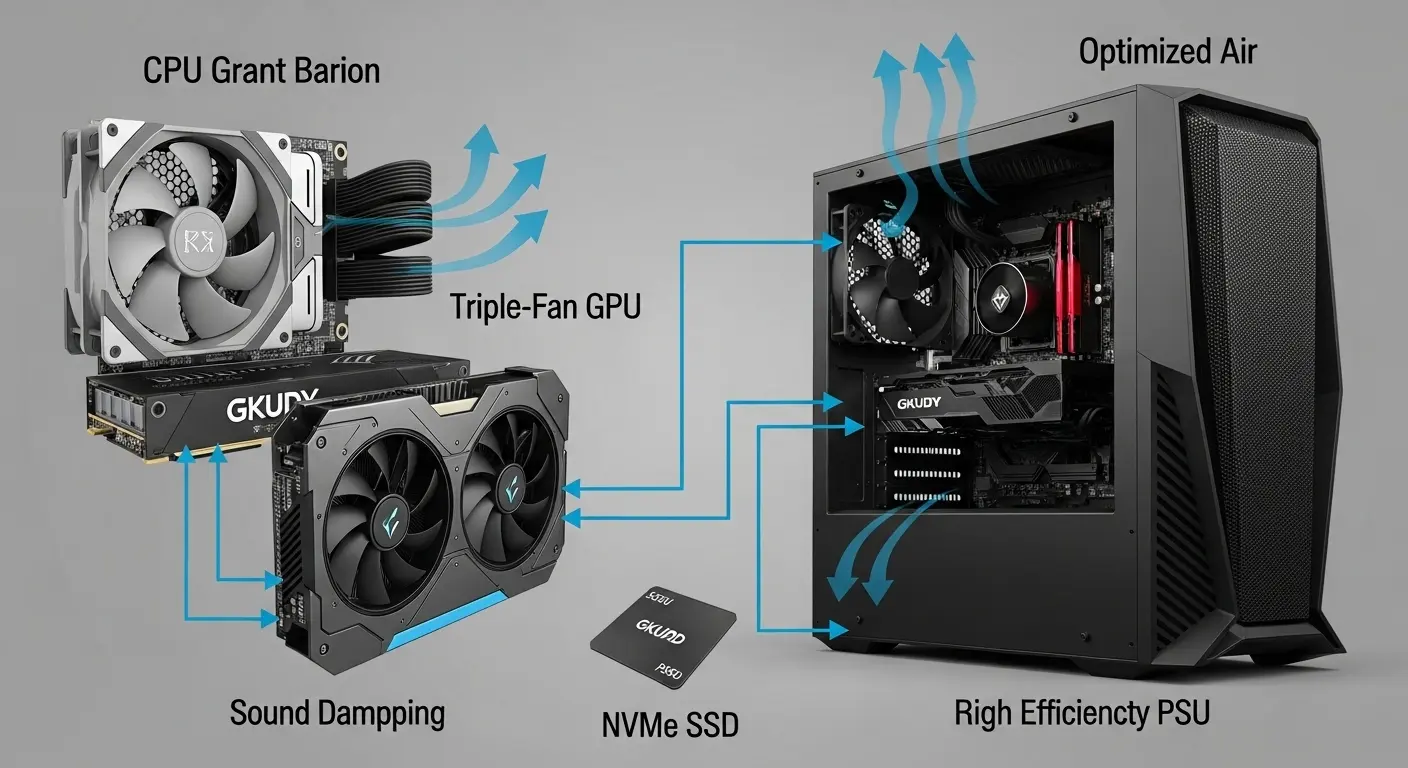 静音性重視のゲーミングPC構成例を示す図。