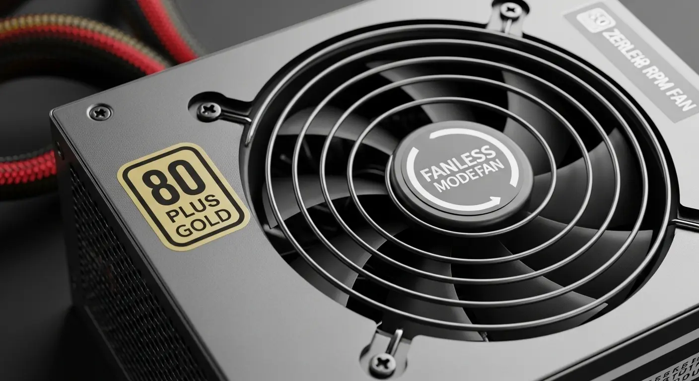 80 PLUS Gold認証とセミファンレス機能を備えた静音電源ユニット。