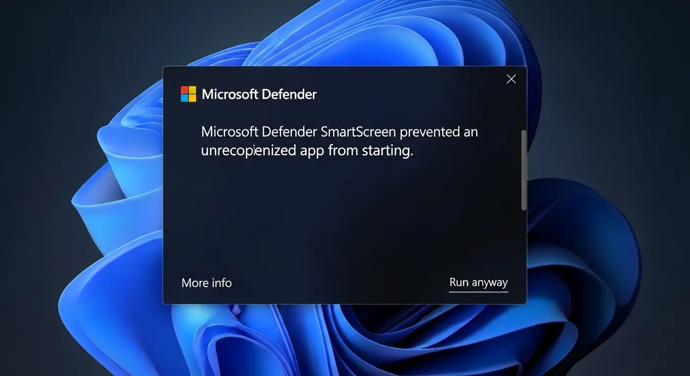 Microsoft Defender SmartScreenによるアプリブロック警告画面。