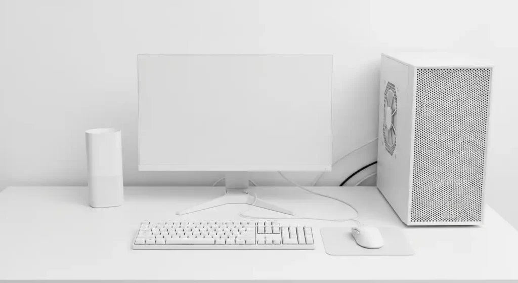 白いゲーミングPCで清潔感のあるデスク