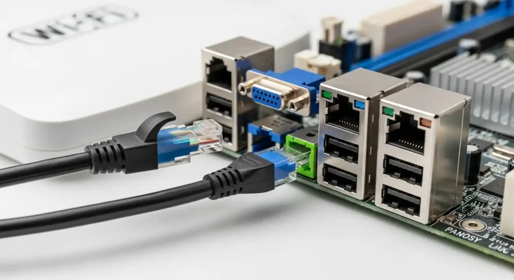 Wi-Fiルーターと有線LANケーブル