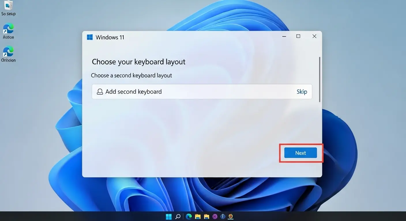 Windows 11初期設定:2つ目のキーボードレイアウトをスキップ。