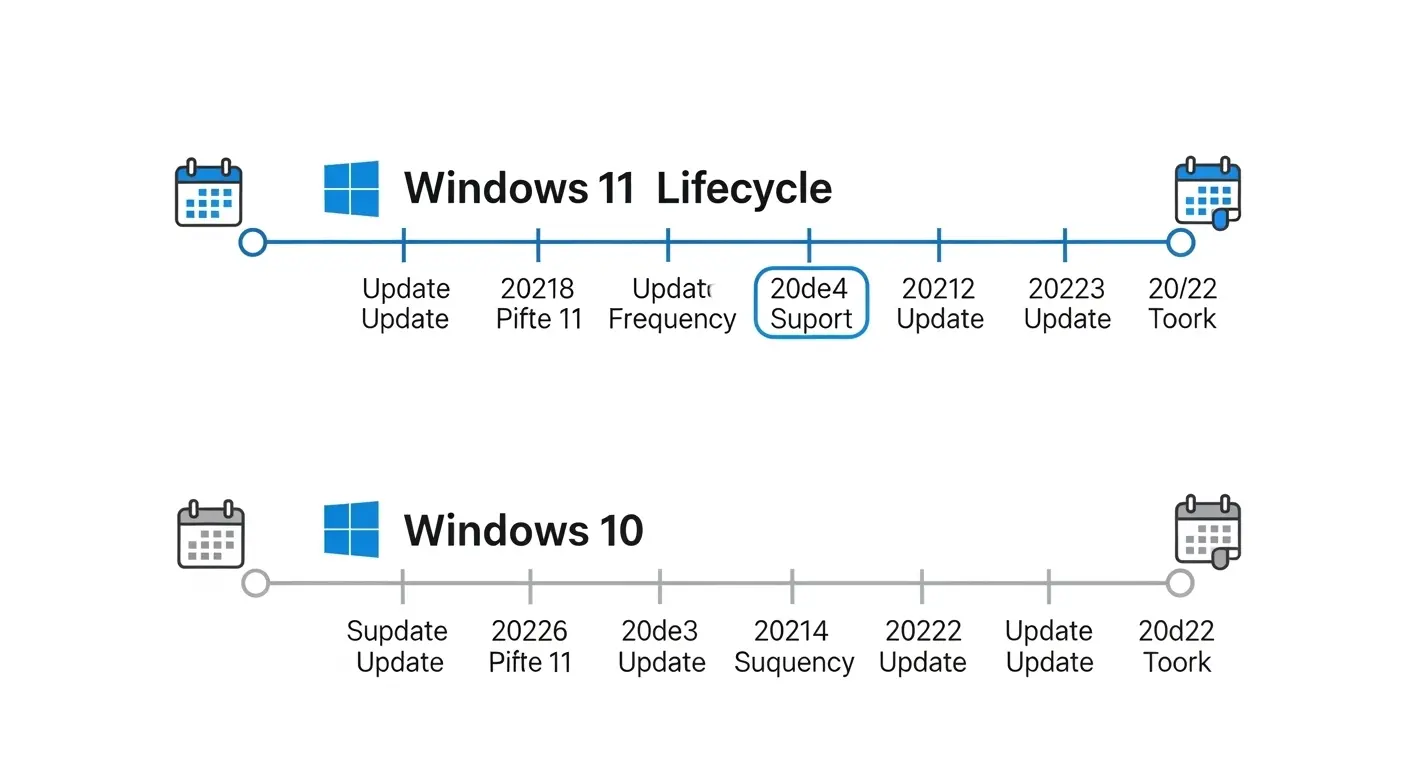 Windows 11とWindows 10のアップデートとサポート期間の比較。