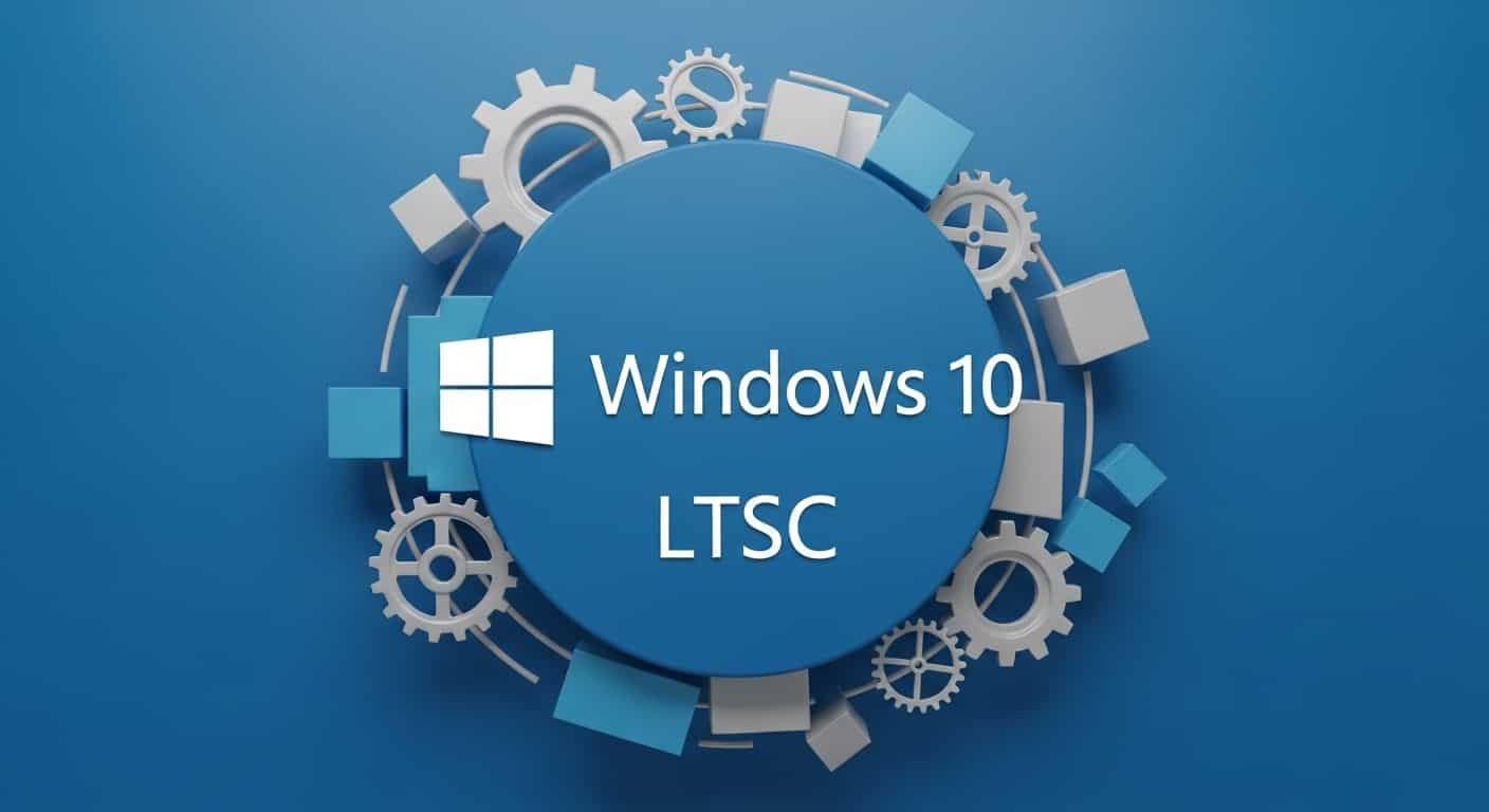 Windows 10 LTSCのロゴと安定性を表す概念図