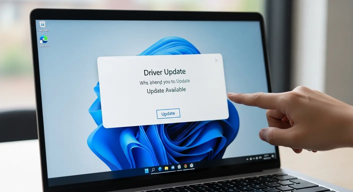 Windows 11の画面にドライバーの更新を促す通知が表示されている様子。