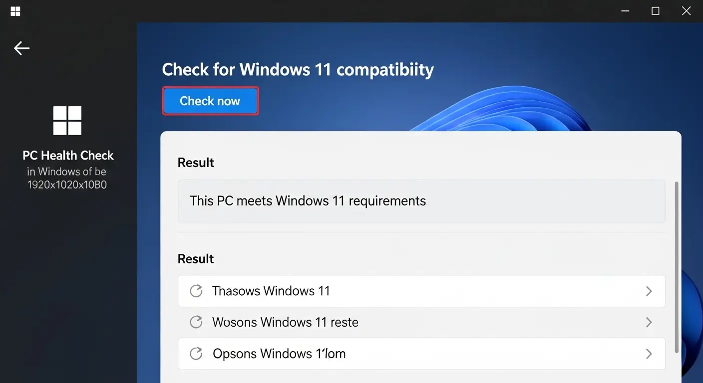Windows 11 PC正常性チェックアプリで、パソコンがWindows 11のシステム要件を満たしているか確認している画面。