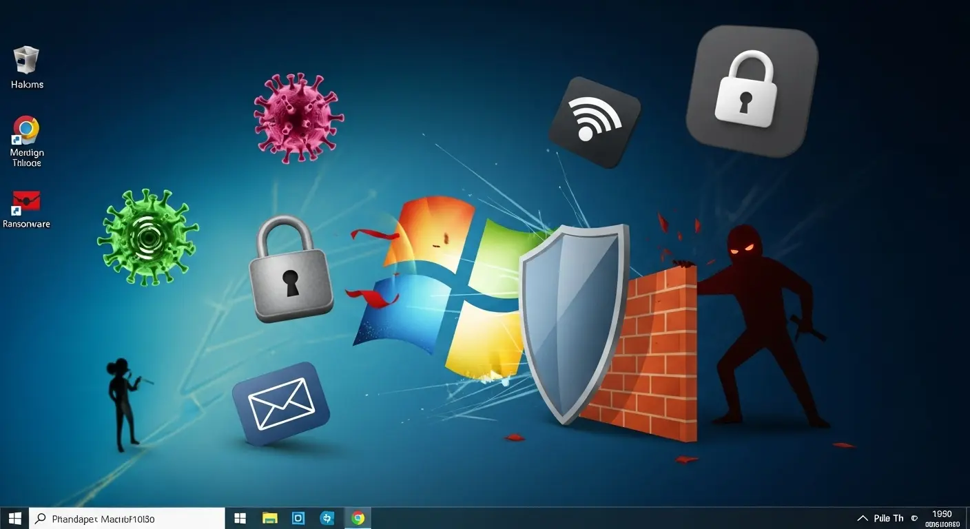Windows PCに迫るサイバー脅威のイメージ。