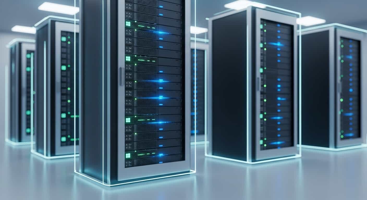 モダンなデータセンターで稼働するWindows Serverラックのイメージ