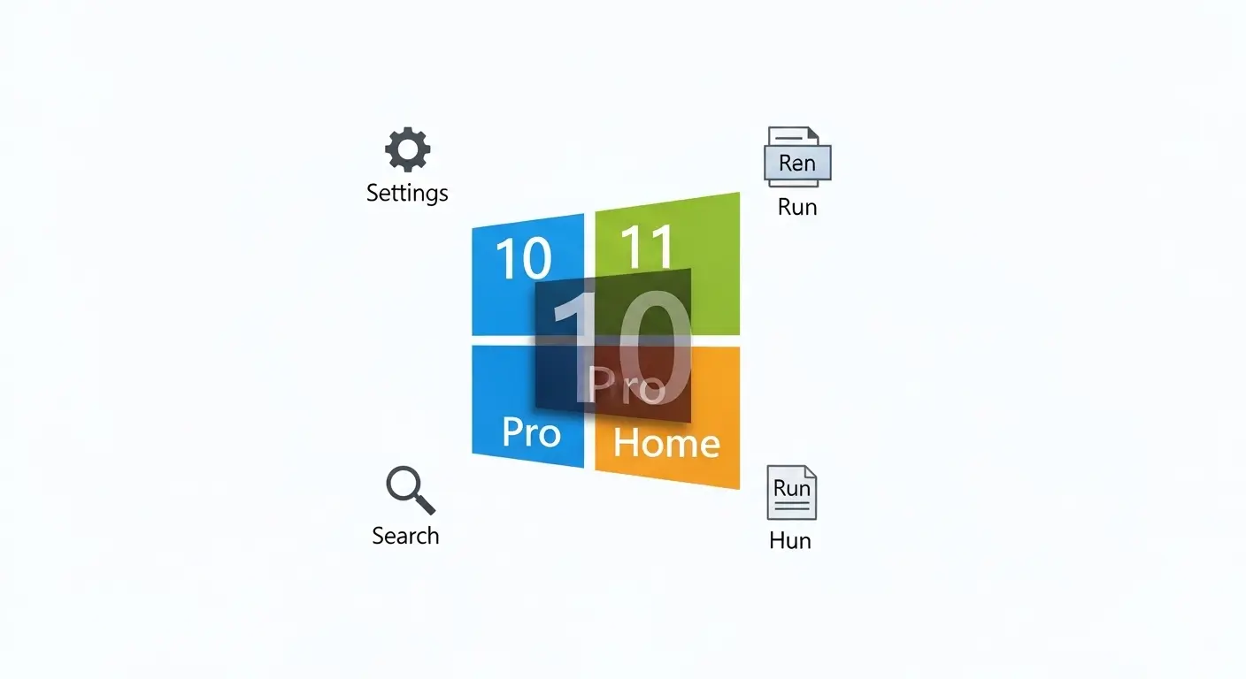Windowsのバージョン確認方法を示すイラスト。