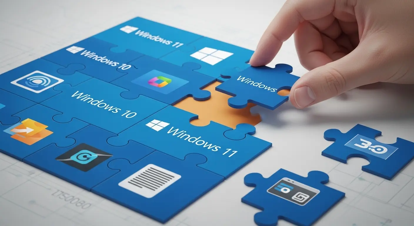 Windowsバージョン確認の重要性を示すパズル。