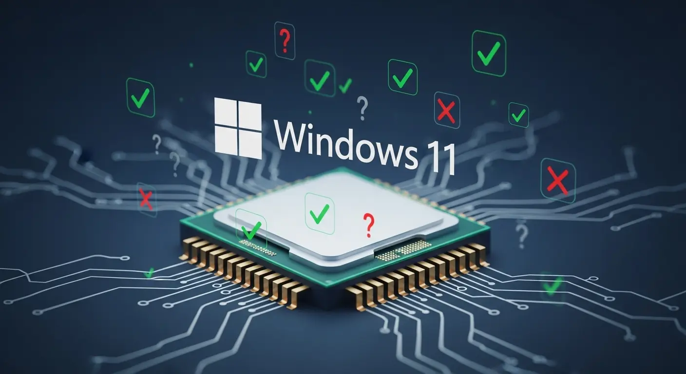 Windows11のCPU対応状況と互換性を示すイメージ。