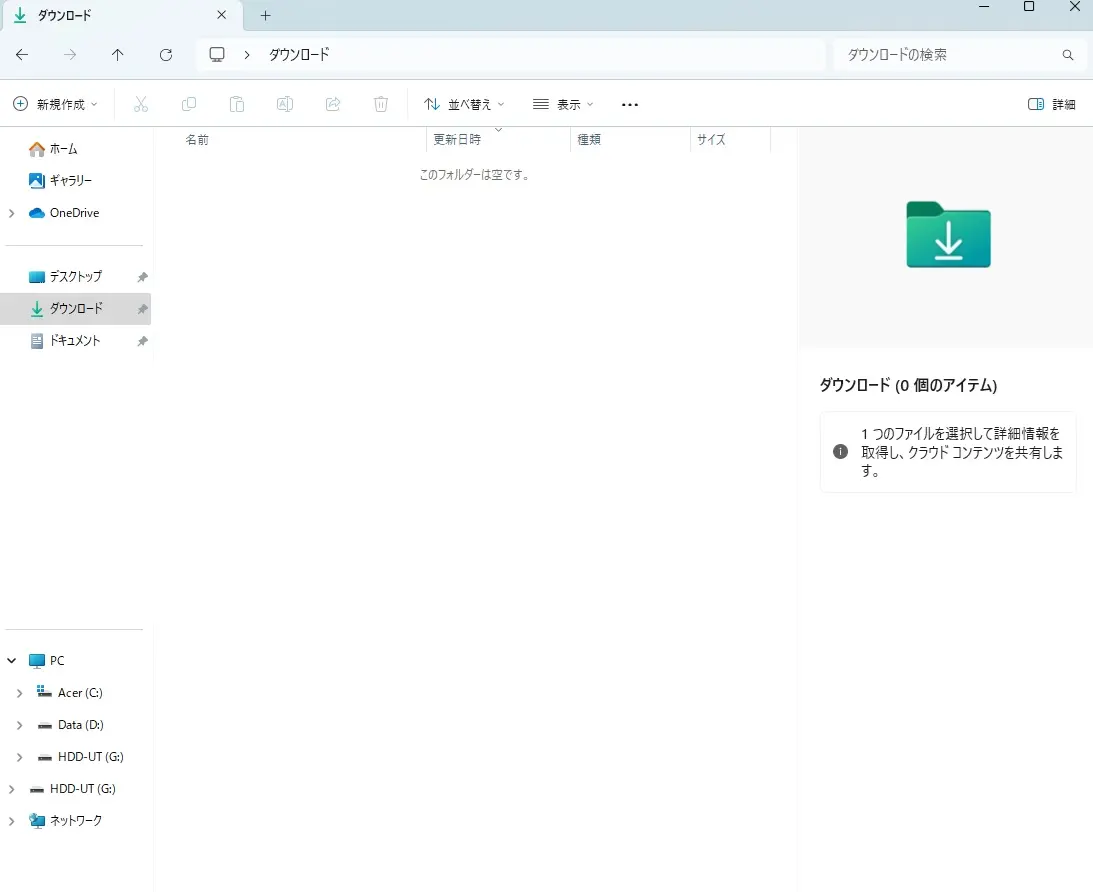 整理整頓されたWindows 11のダウンロードフォルダーのスクリーンショット。
