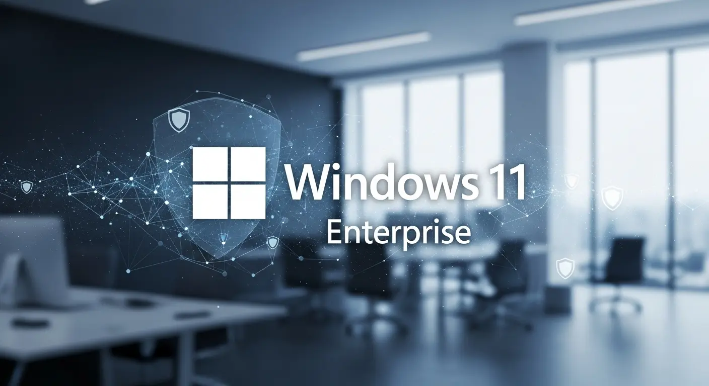 Windows 11 Enterpriseの高度なセキュリティと管理機能を示すイメージ。