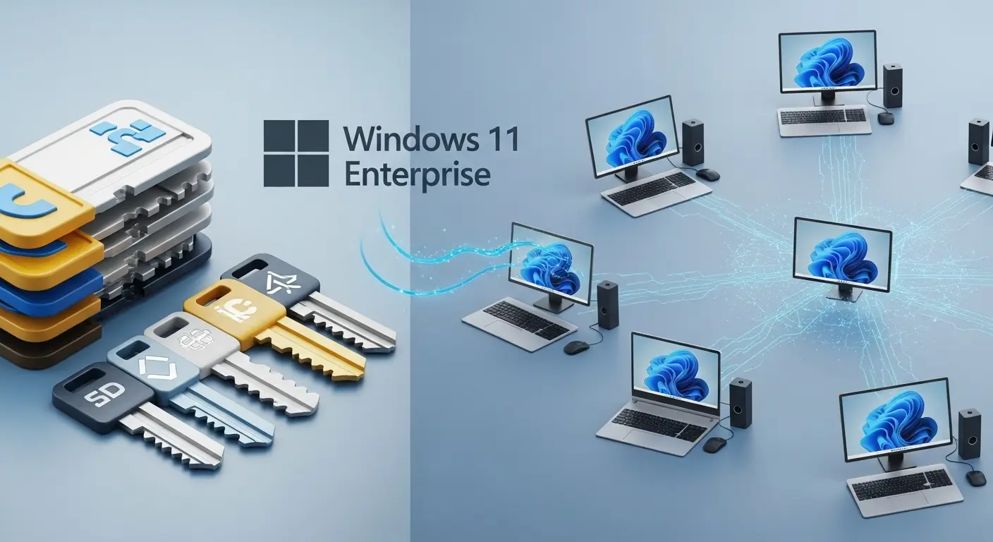Windows 11 Enterpriseのライセンスモデルと導入方法のイメージ。