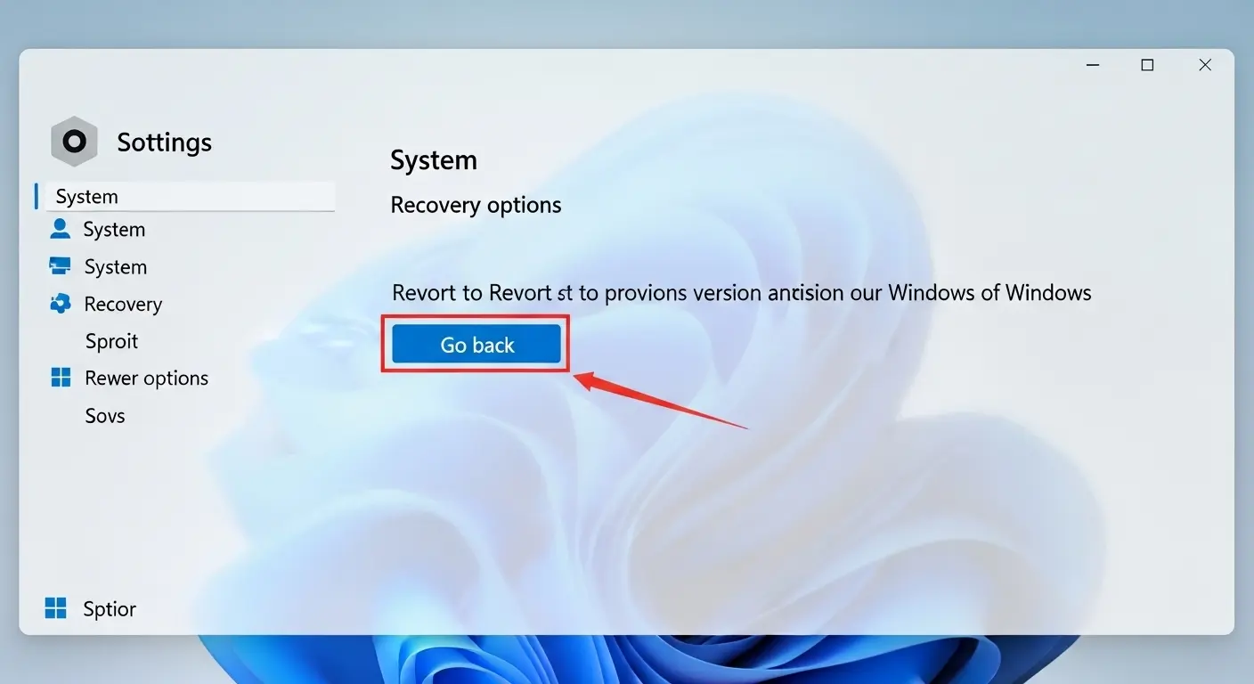 Windows 11の「設定」アプリの「回復」オプションで、「以前のバージョンに戻す」機能が表示されている画面。
