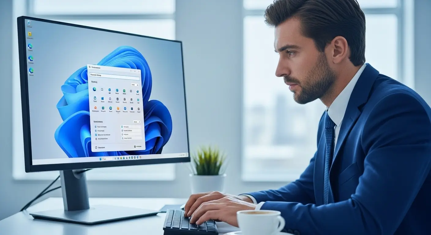Windows 11でローカルアカウントを設定するビジネスパーソン