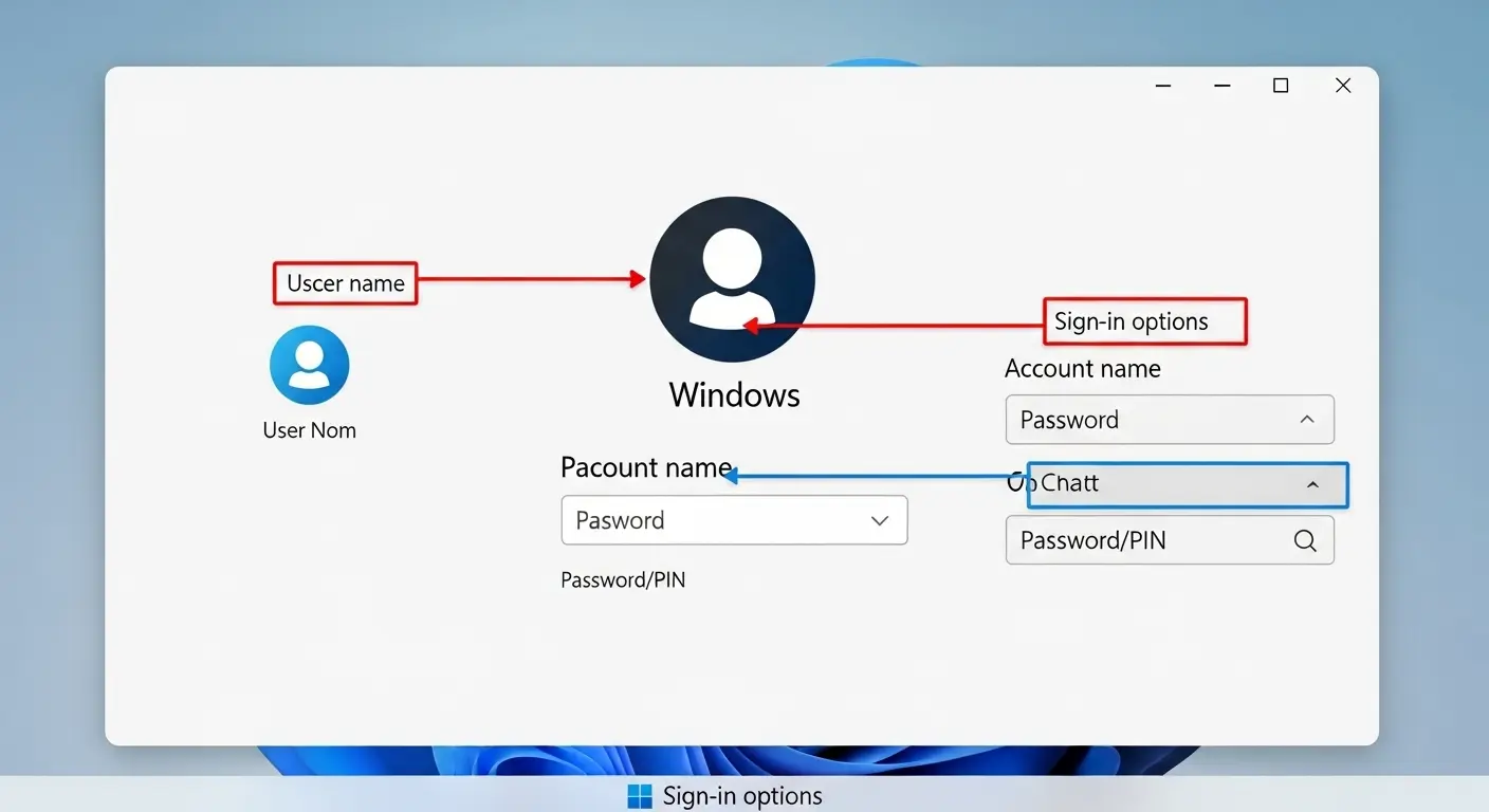 Windows 11のログイン画面に表示されるパスワード入力欄とサインインオプション。
