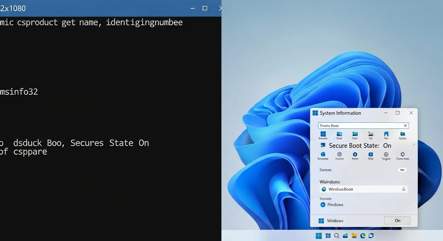 Windows 11でセキュアブートが有効か無効かを確認する方法を示す画面のイメージ。