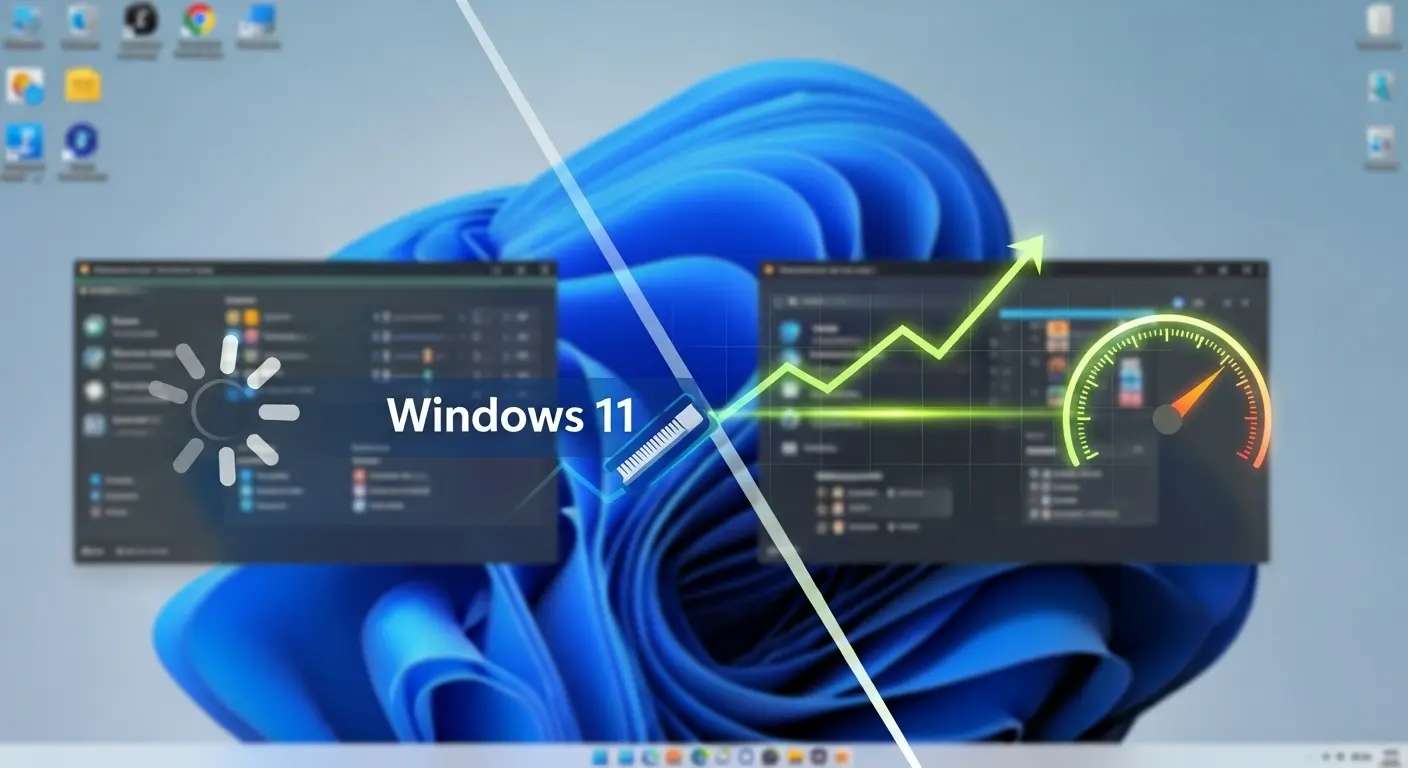 Windows 11の動作が重い状態からの改善を示すイメージ。