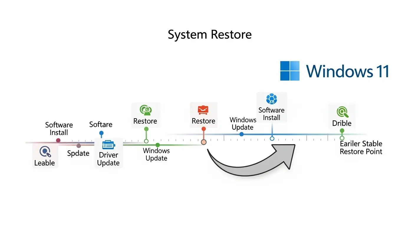 Windows 11のシステムの復元機能の概念図。