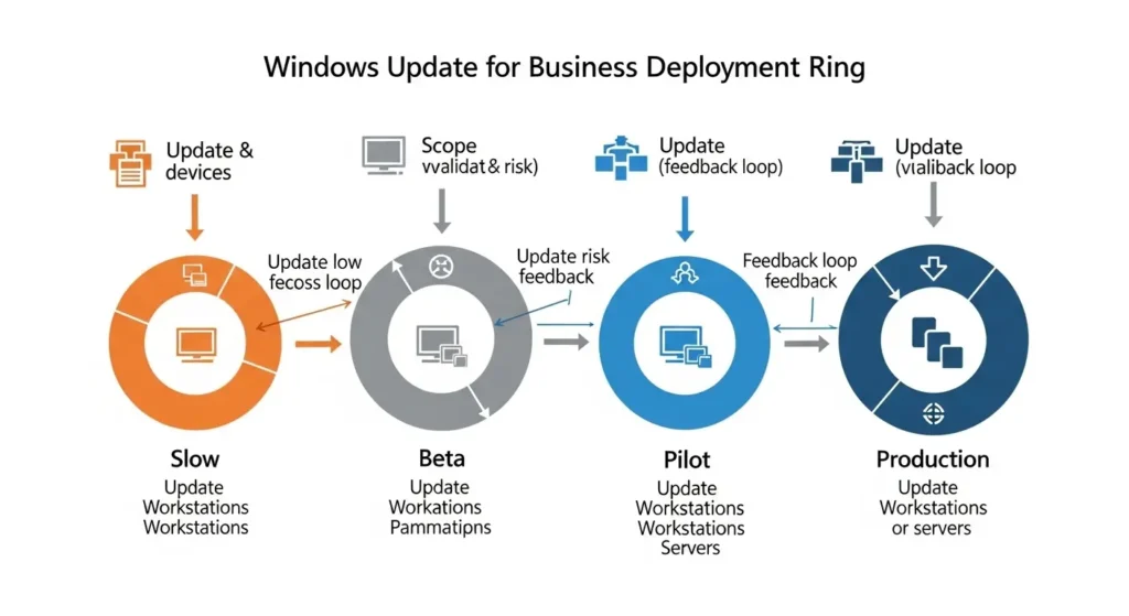 Windows Update for Businessの展開リング概念図。