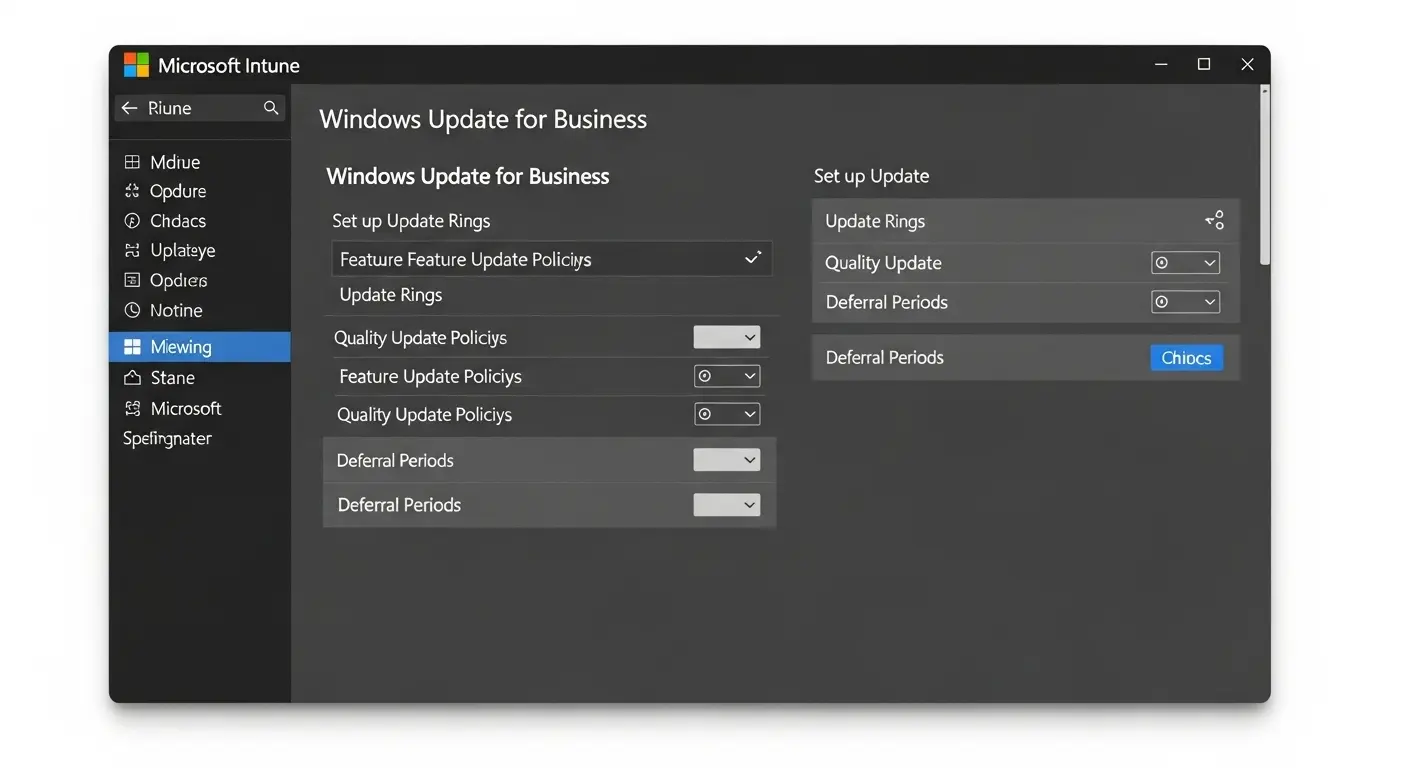 Microsoft IntuneでのWindows Update for Business設定画面。