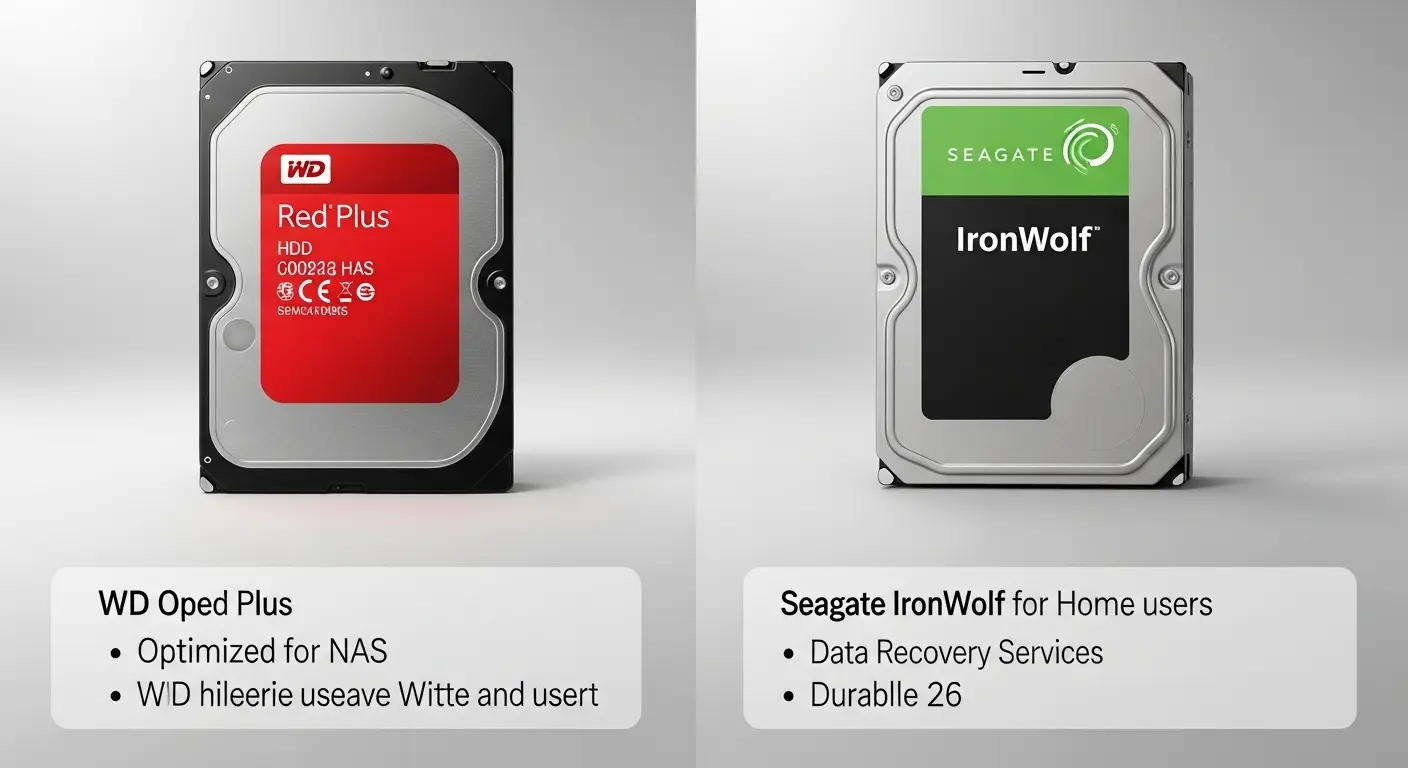 WD Red PlusとSeagate IronWolfのNAS用HDDを比較。