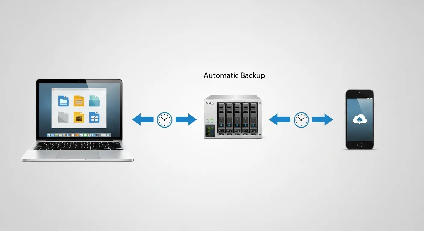 PCやスマホからNASへの自動バックアップの仕組み。
